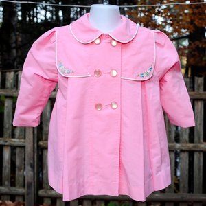 VTG Girls Pink Easter Spring Coat Floral Detail 2T